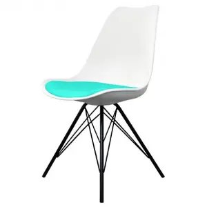 Soho White and Aqua Blue Plastic Dining Chair with Black Metal Legs