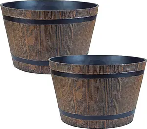 simpa Homestead Medium 30.5cm Brown Half Barrel Cask Planters