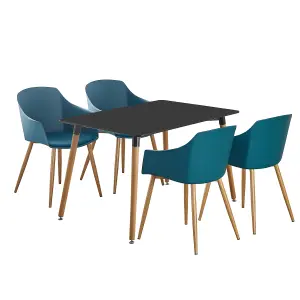 Eden Halo Dining Set with an Black Dining Table and 4 Blue Dining Chairs