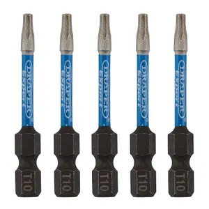 Draper Expert TX-STAR Impact Screwdriver Bits, T10 x 50mm, 1/4" Hex (Pack of 5) 05649