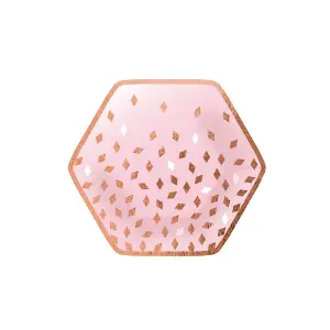 Amscan Hexagon Party Plates (Pack of 8) Rose Gold (23cm)