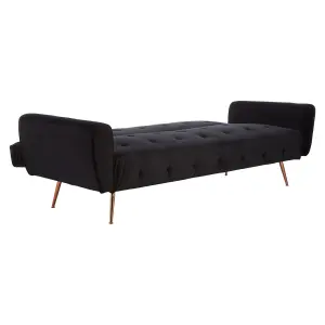 Interiors By Premier Velvet Upholstered Black Velvet Sofa Bed, Elegant Seater Sofa Bed For Bedroom, Contemporary Sofa Bed