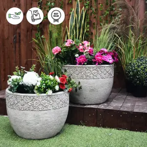 Pair of Large Lace Garden Flowerpots