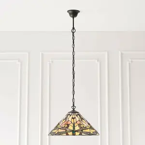 Tiffany Glass Hanging Ceiling Pendant Light Bronze Dragonfly 3 Lamp Shade i00073