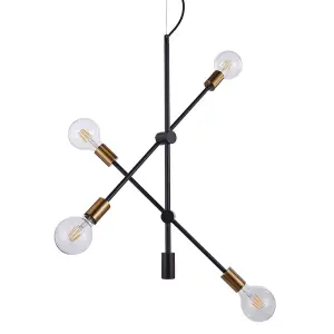 Luminosa Industrial And Retro Hanging Pendant Black Matt, Gold 4 Light , E27