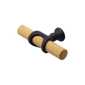 DecorAndDecor - AMELIA Matt Gold & Matt Black Knurled T-Bar Kitchen Cabinet Pull Knob Handles - Pair