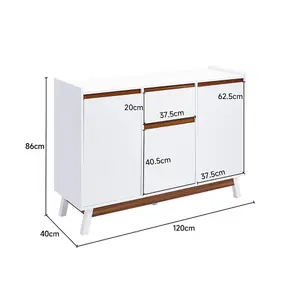 White Storage Sideboard with Drawer W 1200 x D 400 x H 860 mm