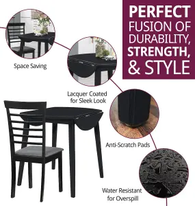 Hallowood Furniture Ledbury Drop Leaf Round Table Set with 2 Chairs in Black Finish