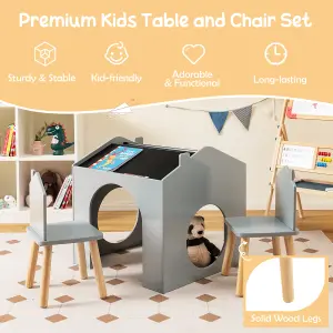 Costway Kids Table and Chair Set Children Wooden Children Activity Desk W/ Chalkboards