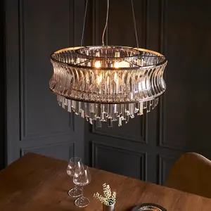 Luminosa Vittoria Pendant Ceiling Light Bright Nickel Plate, Crystal And Clear Glass