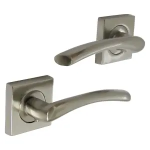 Zena Door Handle Satin Nickel Lever on Square Rose Internal Handles 64mm Latch & Hinges