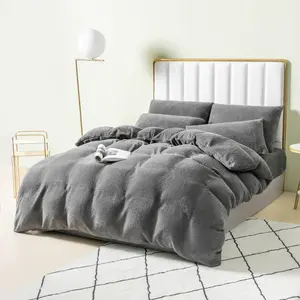 Teddy Fleece Duvet Cover set Dark Grey / King - 2 Standard Pillowcases