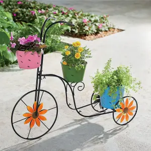 Metal Bicycle Planter Basket Stand - Decorative Flower Pot Cart for Garden Patio Deck Entry and Porch Décor