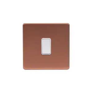 Lieber Brushed Copper 10A 1 Gang 2 Way Switch - White Insert Screwless