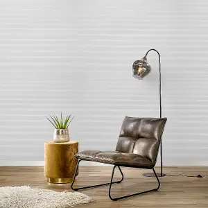 Off White Modern Metallic Stripes Flocked Non Woven Wallpaper Roll 950cm