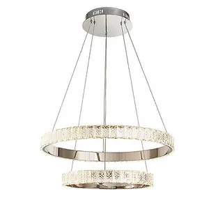 Luminosa Celeste Integrated LED Pendant Clear Crystal (K5) Glass & Chrome Effect Plate 2 Light Dimmable IP20