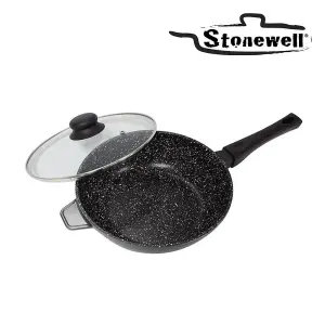 Stonewell 28cm Deep Non-Stick Frying Pan with Durable Stone Coating and Glass Lid