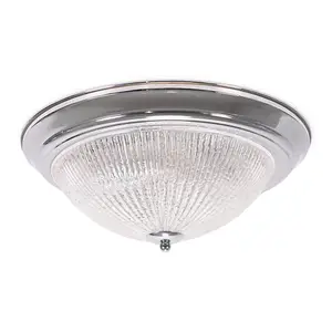 ValueLights Mossley Chrome Flush Ceiling Light with Clear Ribbed Textured Shade - LED Bulb Included