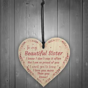 Red Ocean Beautiful Sister Wooden Heart Special Gift For Sister Birthday Christmas Keepsake Plaque