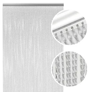 Chain Fly Screens for Doors (90 x 210cm) - Aluminium Silver Chain Door Curtain for Doorway Blinds, Homefront - Keep Out Insects