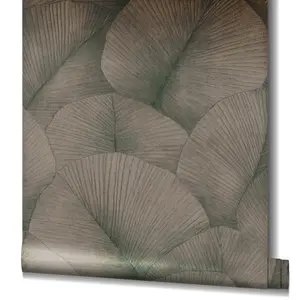 Galerie Kumano Gold Textured Palm Leaf  Wallpaper