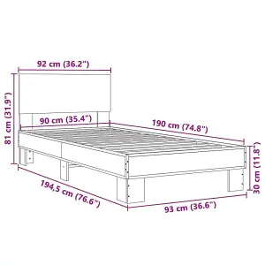 Berkfield Bed Frame without Mattress Grey Sonoma 90x190 cm Single