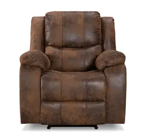 Recliner Manual Chair in Brown Faux Leather Suede