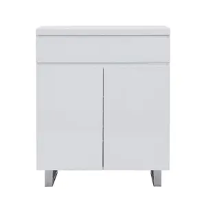 Sydney High Gloss Shoe Cabinet With 2 Door 1 Drawer In White