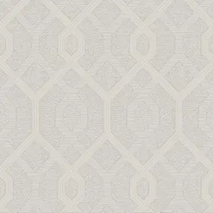 AS Creation Diamond Jewel Geometric Geo Glitter Trellis Metallic Vinyl Silver Light Grey Wallpaper