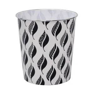 JVL Small Leaves Waste Paper Bin, Black and White