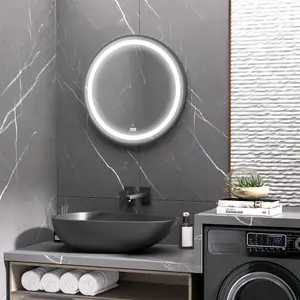 kleankin Wall Mounted Round LED Bathroom Mirror with 3 Light Colours, Black