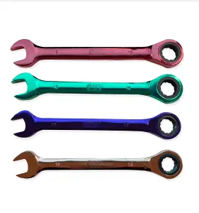 Autojack 12 Piece Multi Coloured Ratchet Spanner Set Colour Coded with Storage Rack