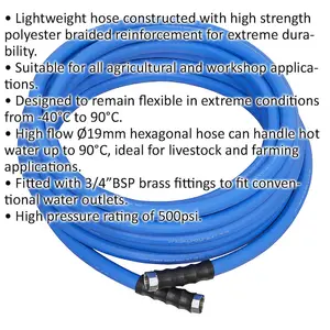 50m Hot and Cold Rubber Water Hose Pipe - 19mm Diameter Heavy Duty Hex Hose