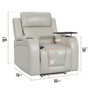 Electric Recliner Armchair & Cinema Seat with Massage in Cream Leather Aire - Venice Series One