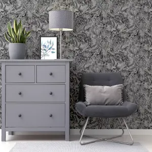 Arthouse Liquid Marble Charcoal Wallpaper