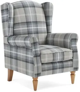 Dunelm Oswald Check Wingback Armchair, Country, Grey Oswald Wingback, Textured Weave Fabric