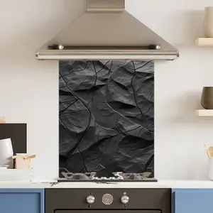 Toughened 6mm Glass Kitchen Splashback 60 x 75cm Abstract Black - Polished Edge Heat Resistant Back Splash for Cookers Hob