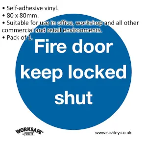 Self-Adhesive Fire Door Keep Locked Sign - 80 x 80mm Safety Sticker