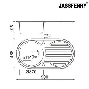 JASSFERRY Inset Round Bowl Kitchen Sink Stainless Steel Single Circle Drainboard Reversible Drainer