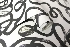 Squiggle Black/White Children's Wallpaper