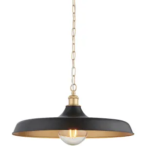 Hanging Ceiling Pendant Light - Matt Black & Satin Gold Paint - 10W LED E27