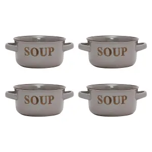 Set of 4 Classic Peppered Grey Soup Bowl with Handles