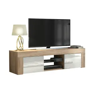 TV Unit 130cm Modern Oak with High Gloss White Doors - Creative Furniture