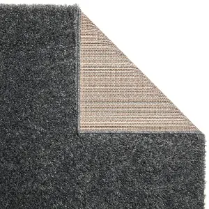 Modern Easy to Clean Charcoal Plain Shaggy Rug for Living Room & Bedroom-60cm X 110cm