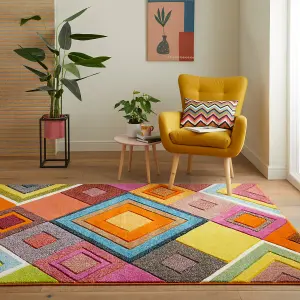 Multi Geometric Easy to Clean Modern Rug For Dining Room-80cm X 150cm