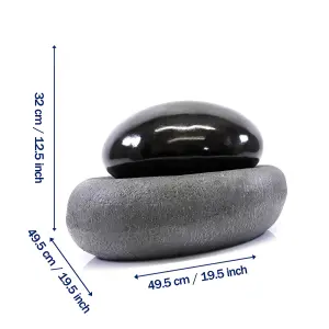 Outdoor Patio Decking Freestanding Solar Powered Black Pebble Garden Water Feature + LED Light