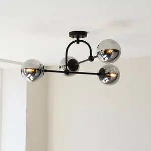 Luminosa Trieste Globe Ceiling Light Matt Black, Smoked Mirror Glass