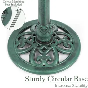 Garden Bird Bath Clam Shell Birdbath With Rustic Metal Effect Green H81cm Christow