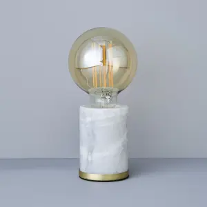 Inlight Cylinder Matt White Marble effect Table lamp