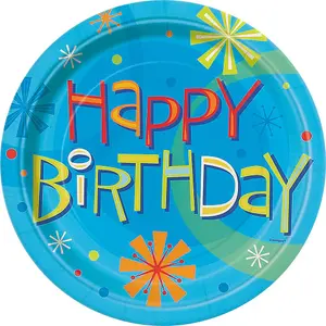 Unique Party Stellar Happy Birthday Disposable Plates (Pack of 8) Blue/Multicoloured (One Size)